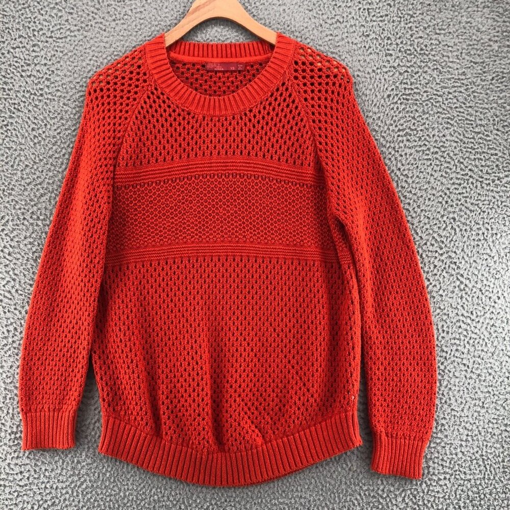 PrAna Sweater Womens Extra Small Kokimo Orange Open Weave Knit Pullover Stretch